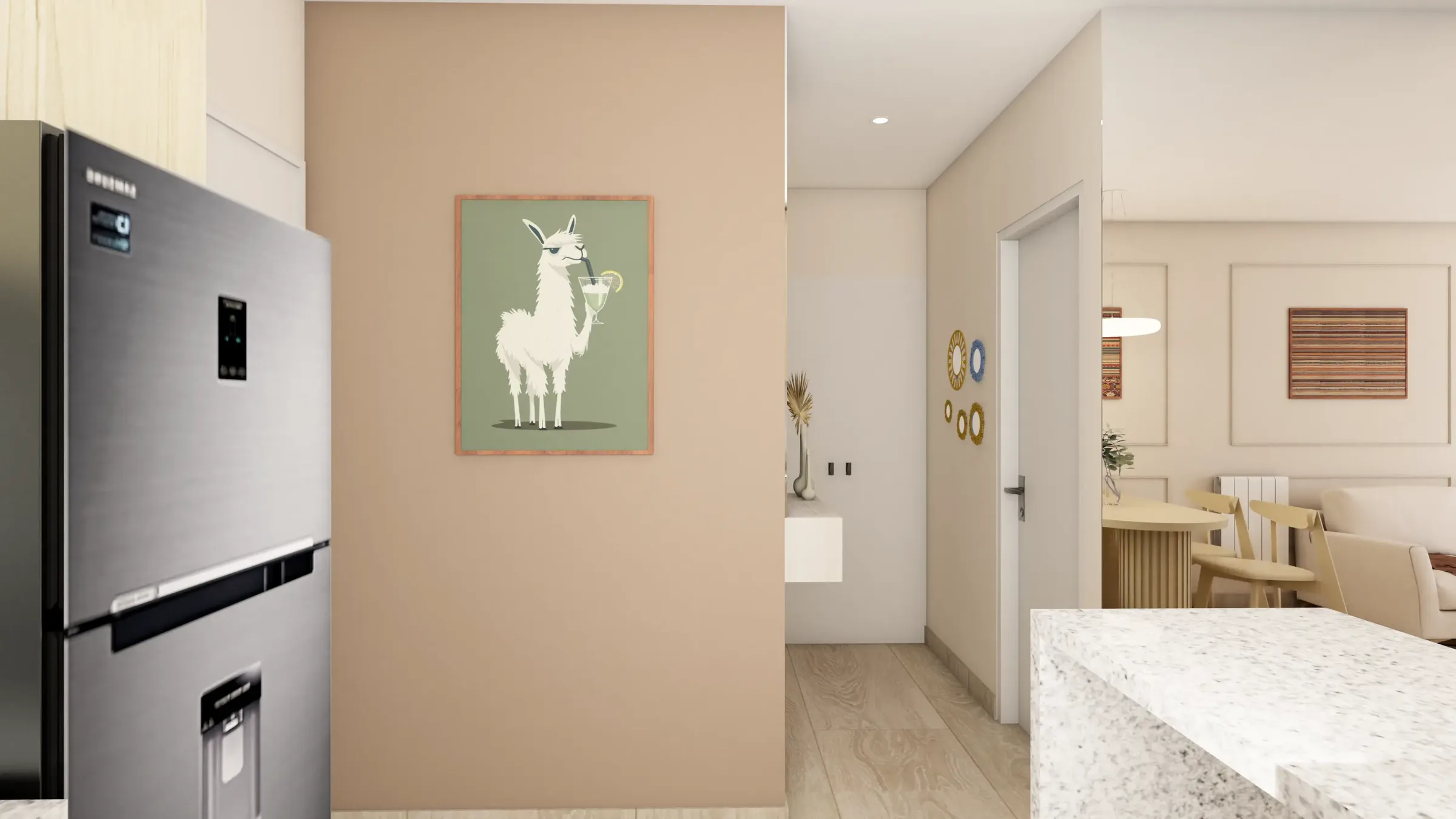 Vista de dormitorio con materiales naturales — Airbnb Qoyllur