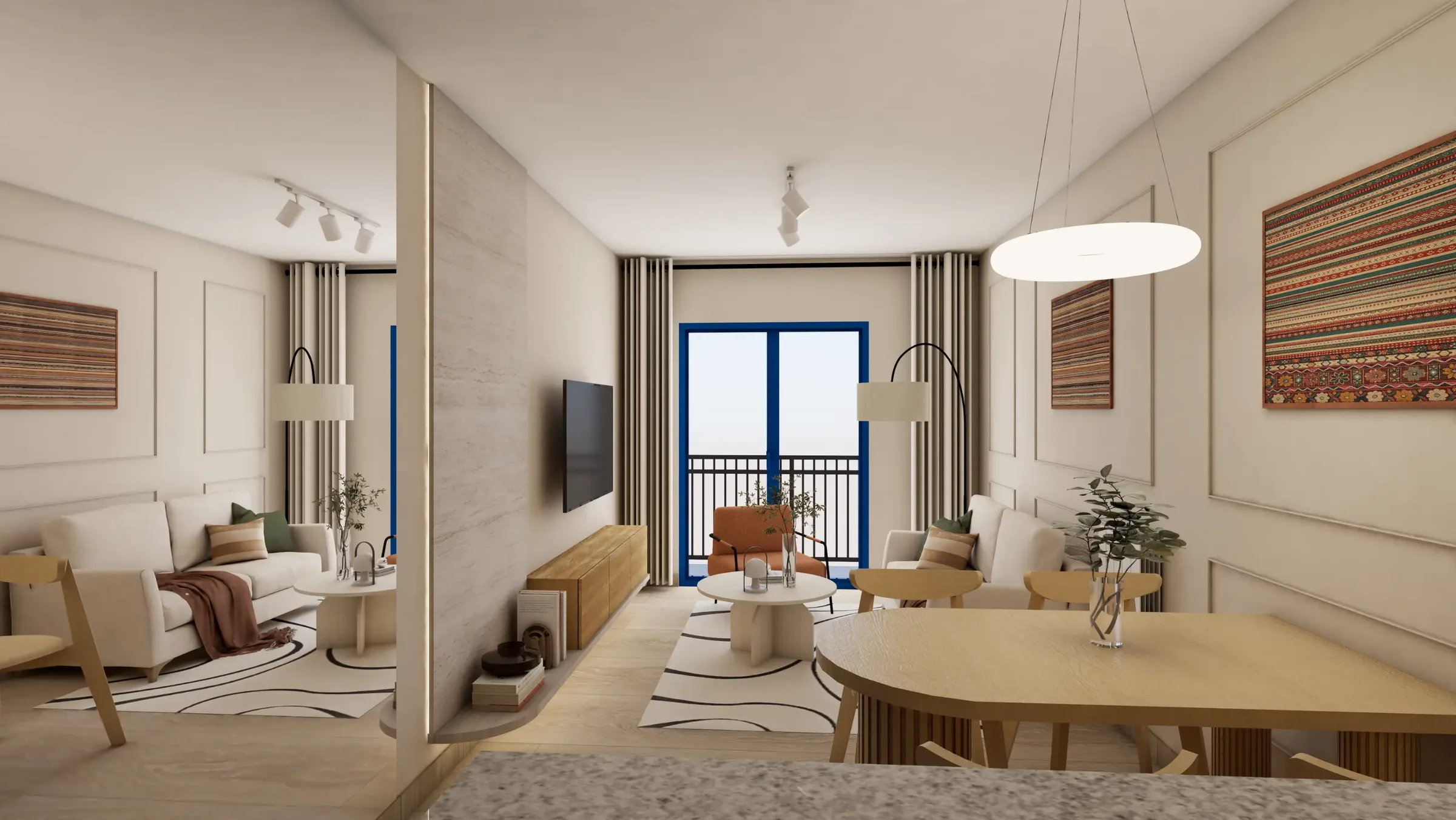 Airbnb Qoyllur — interior cálido con tonos neutros y textiles andinos, Cusco