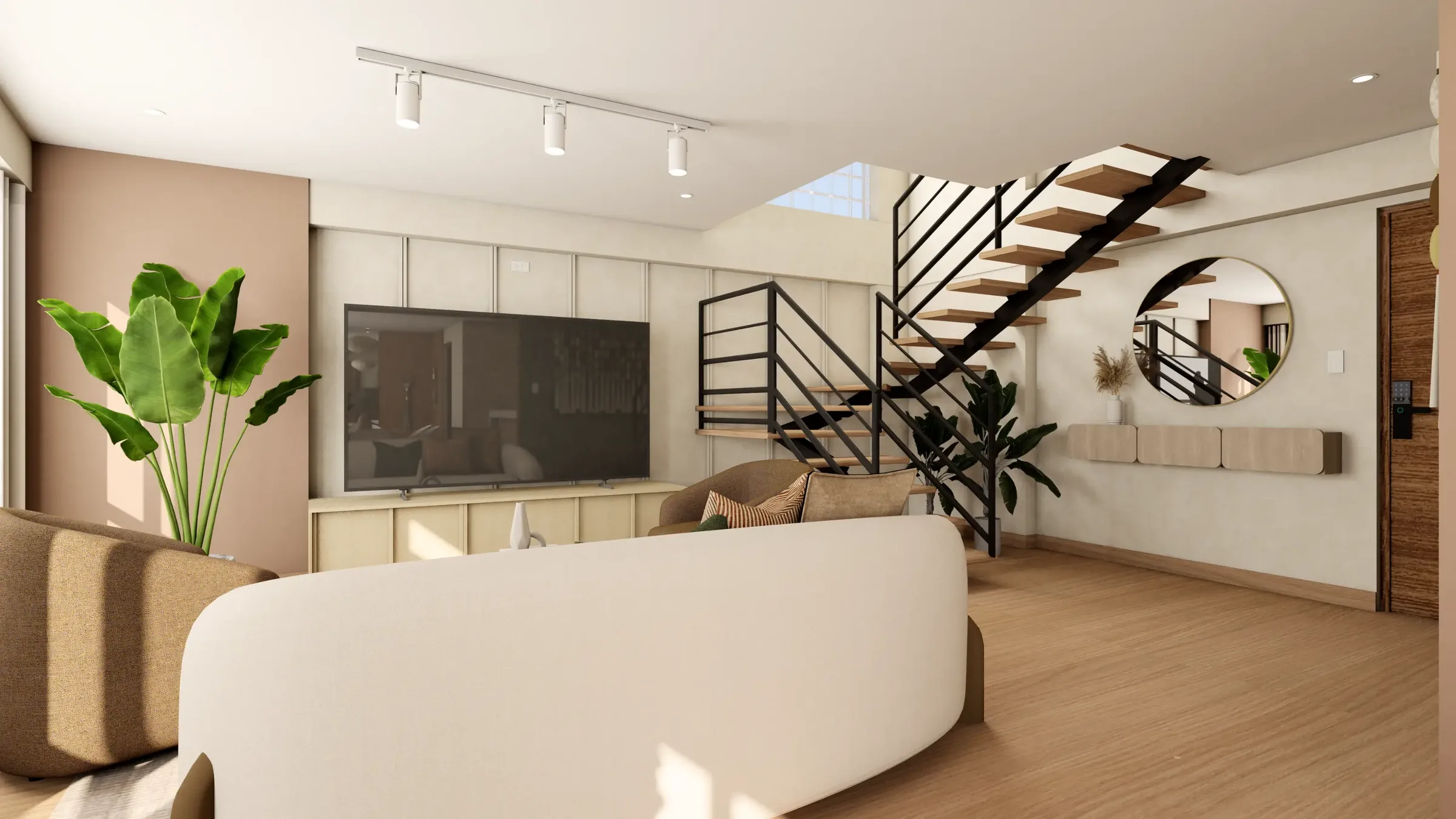 Vista de comedor con materiales naturales — Duplex Huancaro